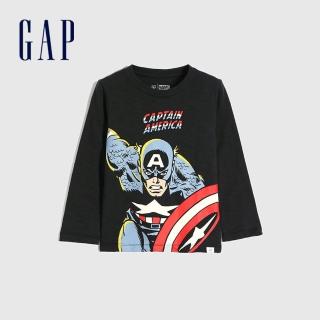 【GAP】男幼童 Gap x Marvel 漫威系列印花圓領長袖T恤(649639-暗夜黑)