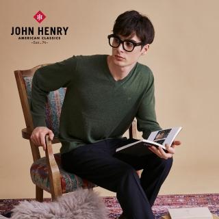 【JOHN HENRY】美麗諾羊毛V領毛衣-綠