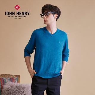 【JOHN HENRY】美麗諾羊毛V領毛衣-藍