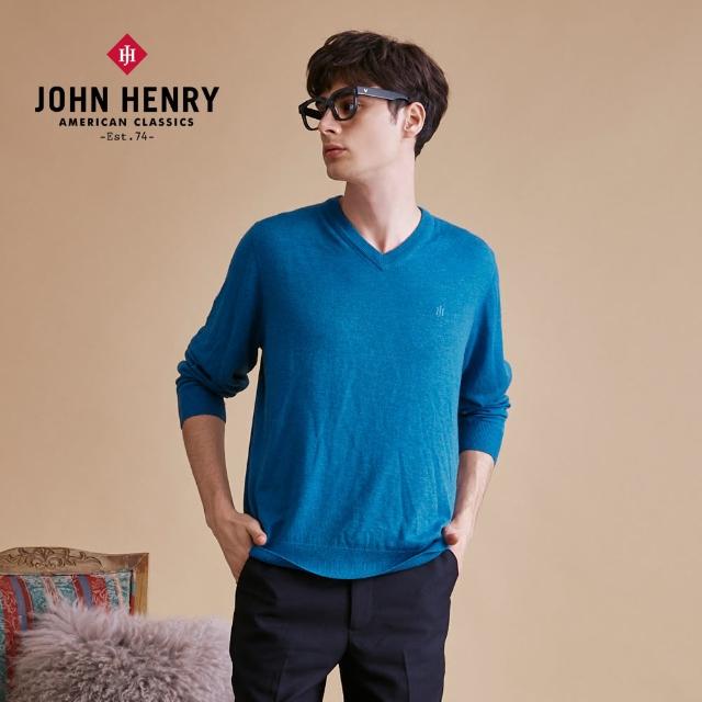 JOHN HENRY【JOHN HENRY】美麗諾羊毛V領毛衣-藍