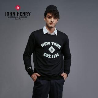 【JOHN HENRY】純棉紐約復古字母大學T-黑