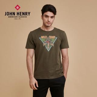 【JOHN HENRY】WILD CAMP三角營火短袖T恤-綠