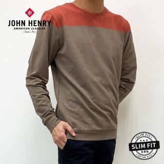 【JOHN HENRY】雙色拼接長袖T恤-紅