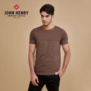 【JOHN HENRY】復古拼接菱紋T恤-棕