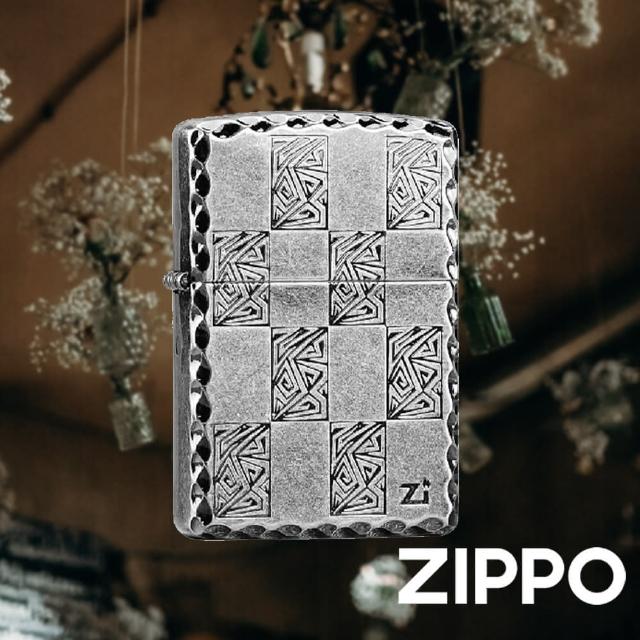 【Zippo】韓系-英倫風格子仿古銀防風打火機(美國防風打火機)