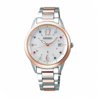 【SEIKO 精工】LUKIA 施華洛世奇鑽 太陽能鋼帶女錶-玫瑰金33.9mm(SUT400J1)
