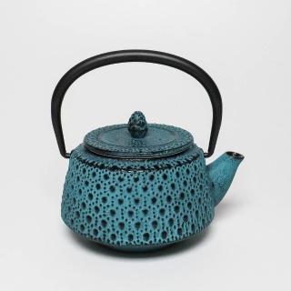 【福介商店】南部鐵器 日本鑄鐵茶壺 岩戶鑄工所 九重龜甲 彩壺0.3L-青色(泡茶壺 沖泡壺 小茶壺 小鐵壺)