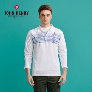 【JOHN HENRY】倫敦印花長袖POLO-白