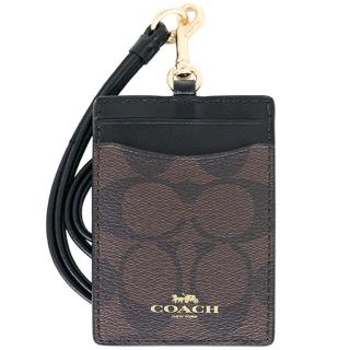 【COACH】深咖啡PVC經典LOGO掛式證件夾