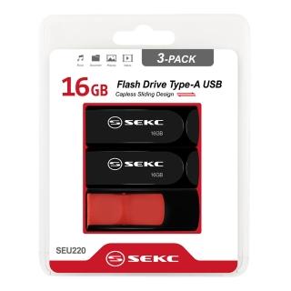 【SEKC】SEU220 16GB USB2.0 伸縮式隨身碟(3入組)