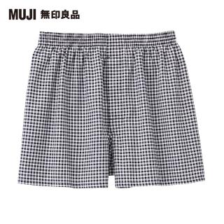 【MUJI 無印良品】男印度棉水洗牛津布前開平口褲(深藍格紋)