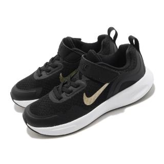 【NIKE 耐吉】慢跑鞋 WearAllDay 運動 童鞋 基本款 舒適 透氣 魔鬼氈 穿搭 中童 黑 金(CJ3817-005)