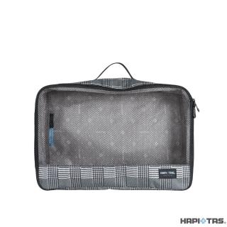 【HAPI+TAS】新 日本原廠授權 M號衣物收納袋 黑灰色蘇格蘭格紋(HAP7013/收納包/盥洗包/化妝包)