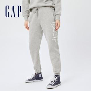 【GAP】女裝 碳素軟磨系列 Logo印花鬆緊針織長褲(624757-淺灰色)