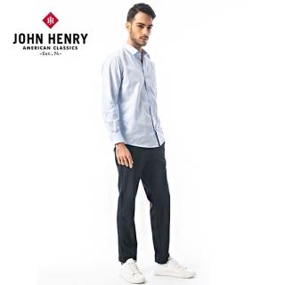 【JOHN HENRY】吸濕排汗幾何車縫線長袖襯衫-淺藍