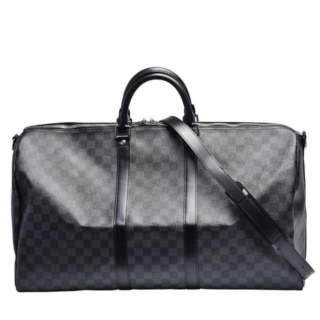 【Louis Vuitton 路易威登】N41413 KEEPALL BANDOULIERE 50 Damier帆布手提旅行袋(黑)
