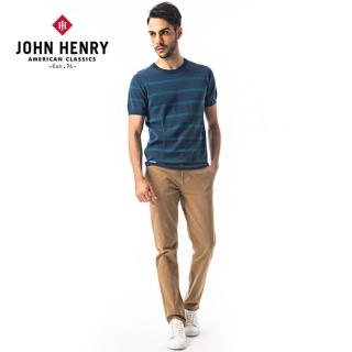 【JOHN HENRY】極簡條紋圓領針織-藍