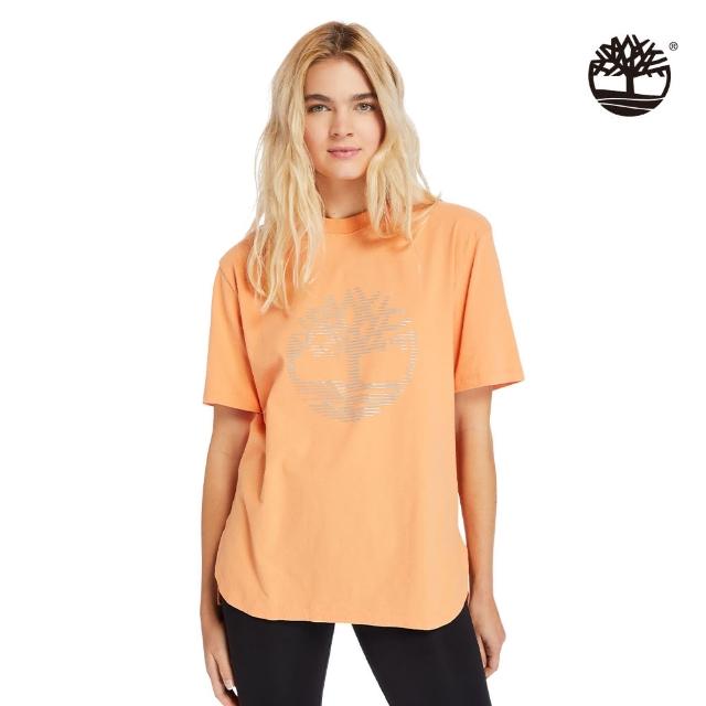Timberland【Timberland】女款粉橘色反光大樹LOGO寬鬆短袖T恤(A2CX7BG4)