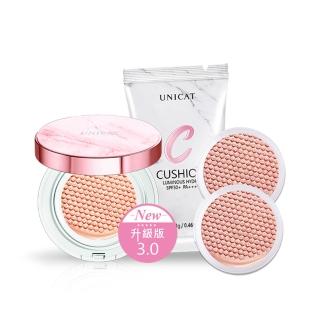 【UNICAT 變臉貓】防曬保濕底妝3入組 光彩保濕氣墊粉餅X1 加碼氣墊補充包X2(高防曬氣墊 水光氣墊)