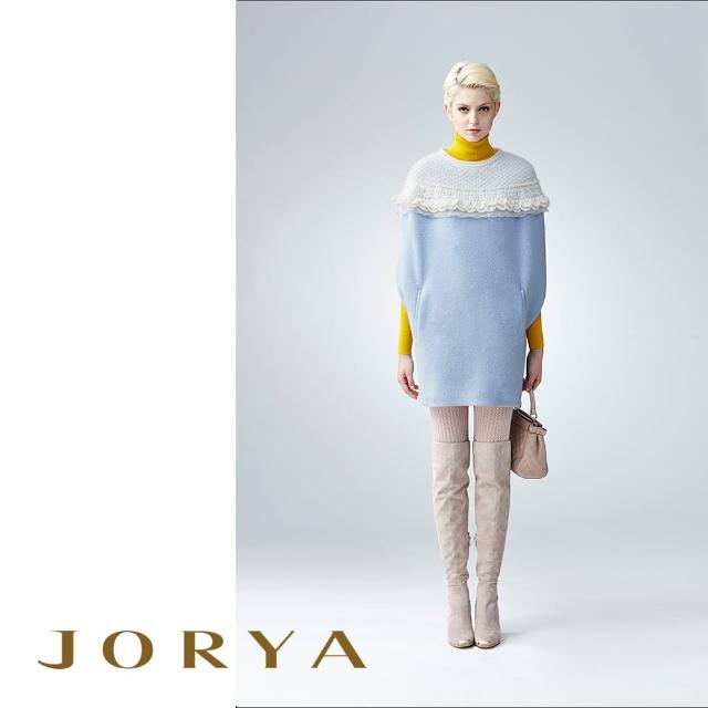 【JORYA】G1601704繭型花邊蕾絲質感羊毛連身洋裝