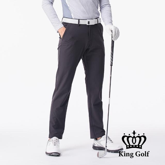 【KING GOLF】立體剪裁修身彈性高爾夫球素面長褲(黑灰)