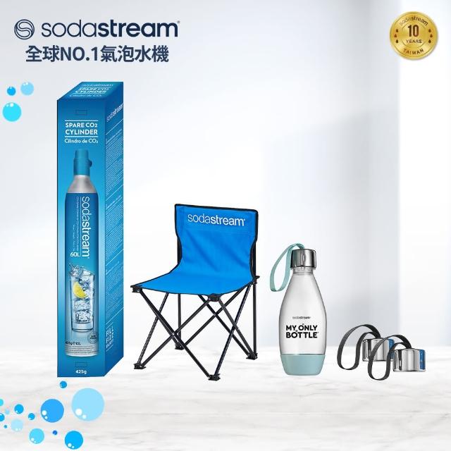 【Sodastream】超齊全配件組(全新鋼瓶x1+金屬天空藍水瓶1Lx1+水滴500ml水瓶x1+糖漿x1)