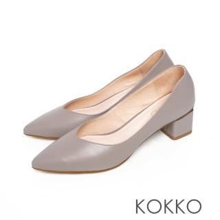 【KOKKO 集團】經典尖頭柔軟壓紋羊皮方塊跟鞋(極致灰)