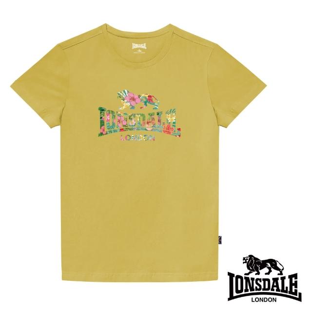 【LONSDALE 英國小獅】夏日扶桑花LOGO短袖T恤(鵝黃LT002)