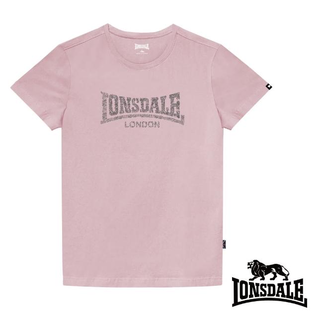 【LONSDALE 英國小獅】極簡植絨LOGO短袖T恤(櫻花粉LT003)