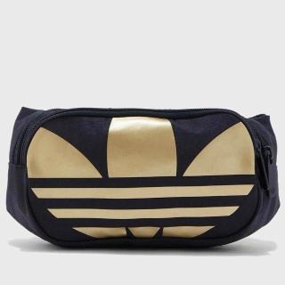 【adidas 愛迪達】L TREFOIL CROSS BODY WAIST BAG 小腰包 黑金(FT8917)