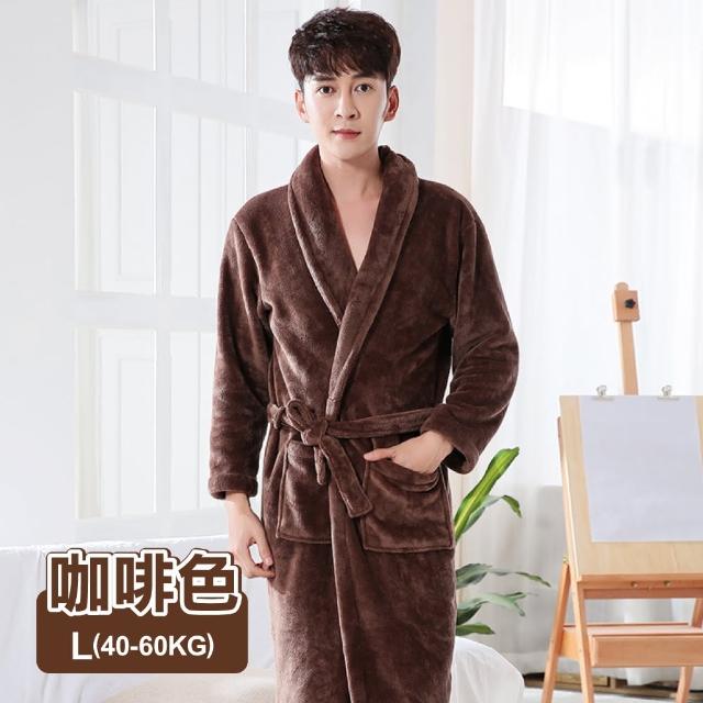 【ONE HOUSE】韓版升級加厚法蘭絨親膚睡袍 加長多色選 刷毛保暖睡衣發熱衣(1入)