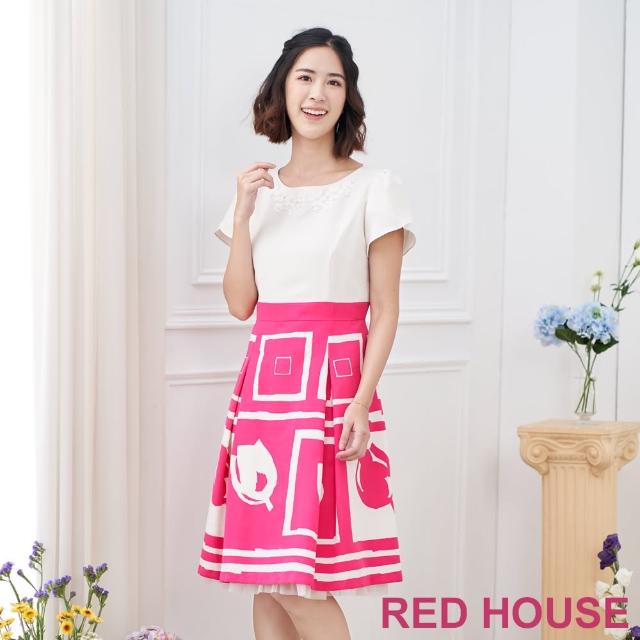 RED HOUSE 蕾赫斯【RED HOUSE 蕾赫斯】鬱金香剪接印花洋裝(桃色)