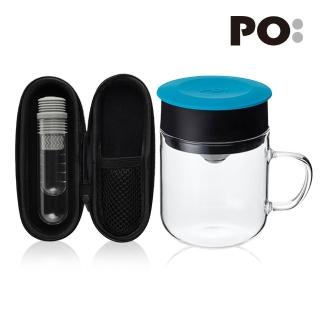 【PO:】咖啡泡茶兩件組(咖啡玻璃杯240ml-藍/試管茶格-灰)