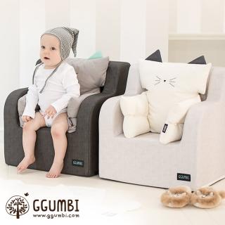 【GGUMBI】嬰幼童沙發+貓咪靠墊組(奶油米/炭灰)