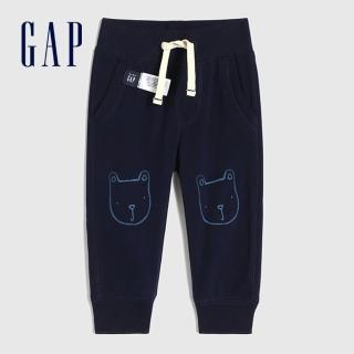 【GAP】嬰兒 碳素軟磨 法式圈織系列 童趣運動束口休閒褲(690716-海軍藍)