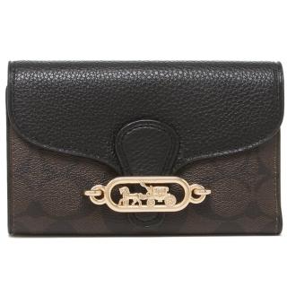 【COACH】黑x深咖啡PVC立體橢圓馬車LOGO三折中夾