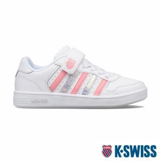 【K-SWISS】時尚運動鞋 Court Palisades Strap-童-白/蜜桃粉/霓彩(57006-142)