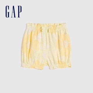 【GAP】嬰兒 布萊納系列 甜美印花純棉鬆緊短褲(669595-淺黃色)