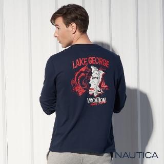 【NAUTICA】地圖圖騰長袖T恤(深藍)