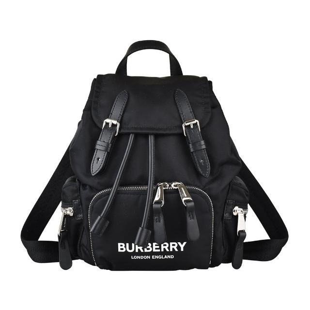 BURBERRY 巴寶莉【BURBERRY 巴寶莉】BURBERRY THE RUCKSCK印花LOGO帆布束口後背包(小/黑)