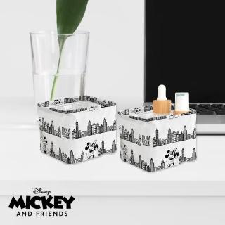 【收納王妃】[迪士尼]米奇系列花布收納桶 百老匯方形 小款 正版授權(13x13x8.5cm)