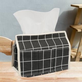 日式棉麻面紙盒-黑格