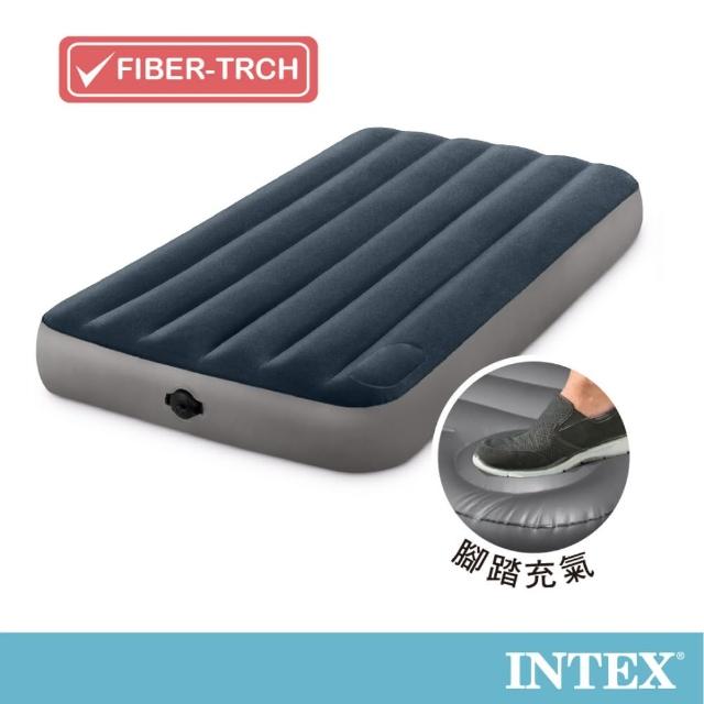 【INTEX】經典海軍藍電池式幫浦+腳踏幫浦-單人加大充氣床-寬99cm(64781)