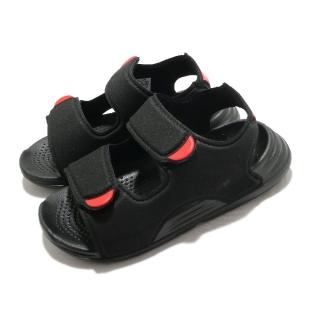 【adidas 愛迪達】涼鞋 Swim Sandal I 童鞋 愛迪達 魔鬼氈 外出 郊遊 踏青 黑 橘紅(FY8064)