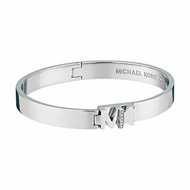 【Michael Kors】專櫃系列氣質銀色mk logo手環(MKJ6837040)