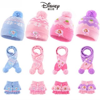 【Disney 迪士尼】冰雪奇緣蘇菲亞兒童帽子圍巾手套 三件組(帽子圍巾手套 三件組)