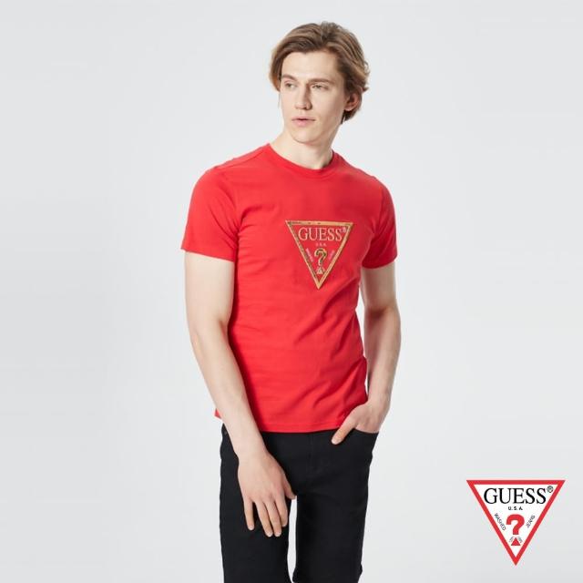 GUESS【GUESS】男裝-個性金色PVC印刷LOGO短T-紅(MK2K8407KRED)