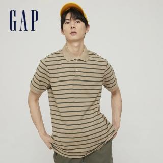 【GAP】男裝 條紋彈力網布短袖POLO衫(833270-綠色條紋)