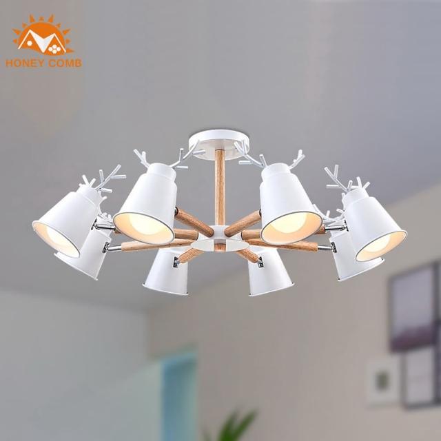 Honey Comb【Honey Comb】北歐風複刻版原木半吸頂八燈(MK817-8)