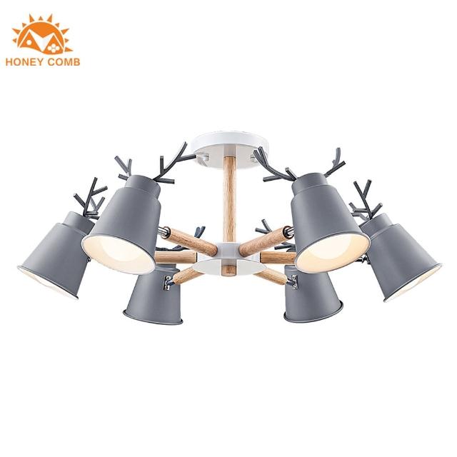 【Honey Comb】北歐風複刻版原木半吸頂六燈(MK816-6)